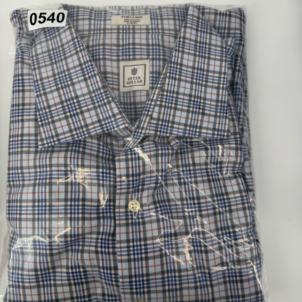 Peter Millar Mens Plaid Long Sleeve Dress Shirt XL Blue Gray Red Button Down - Picture 10 of 10